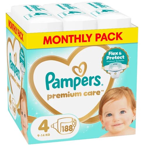 Pampers Pelene Premium Care 4, Monthly, 9-14 kg, 188/1 Slike
