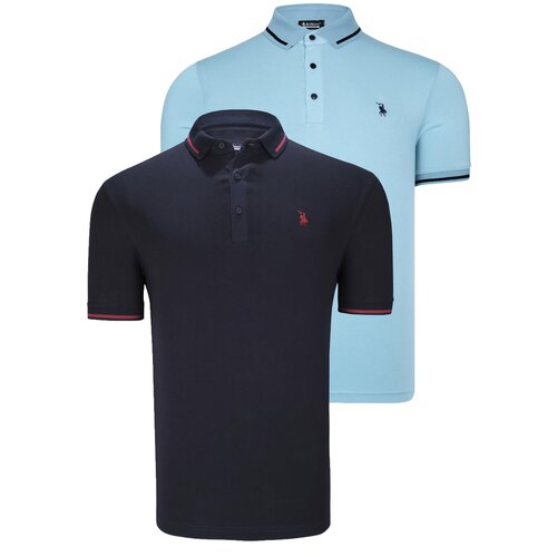 Dewberry DOUBLE SET T8586 MEN'S T-SHIRT-NAVY-CYAN Cene