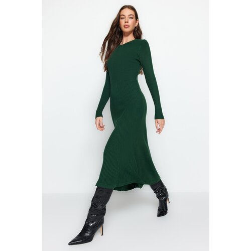 Trendyol emerald green midi sweater with crew neck dress Cene