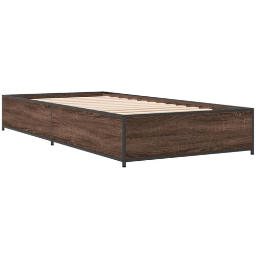 VidaXL Posteljni okvir rjav hrast 75x190 cm inženirski les in kovina, (21128291) Slike