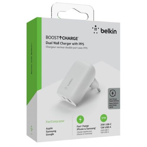 Belkin BOOST Charge 37W DualChar USB-C 25W PD + USB-A WCB007vfWH Slike