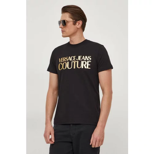 Versace Jeans Couture Pamučna majica za muškarce, boja: crna, s tiskom