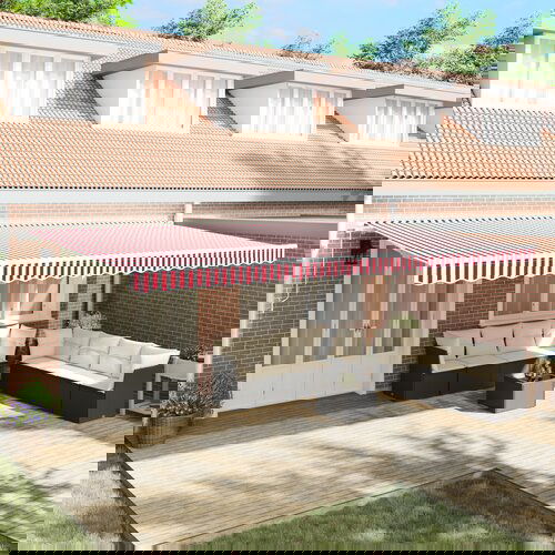 vidaXL ročna retraktibilna tende rdeča in bela črta 600x300 cm Cene