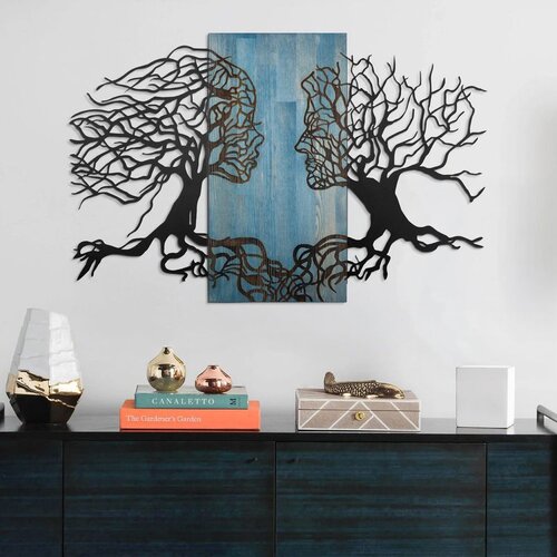 Wallxpert Murmure des Feuilles -1 - Blue, Black BlueBlack Decorative Wooden Wall Accessory Slike