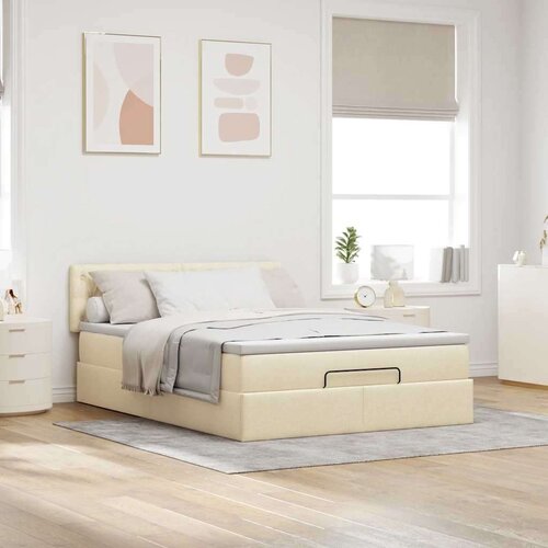  Otomanski krevet s madracem krem 140x190cm od tkanine Slike