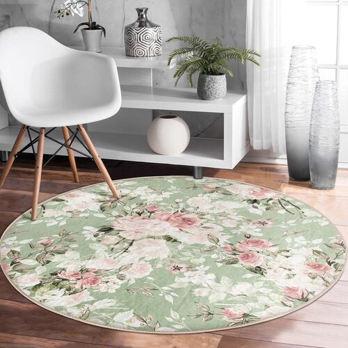 Mila Home Svetlo zelena pralna/primerna za robotski sesalnik okrogla preproga &amp;oslash; 100 cm Comfort &amp;ndash; Slike