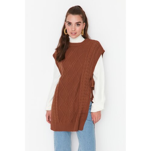 Trendyol Brown Tie Waist Knitted Knitwear Sweater Cene