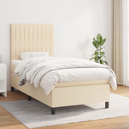 VidaXL Box spring postelja z vzmetnico krem 90x200 cm blago Slike