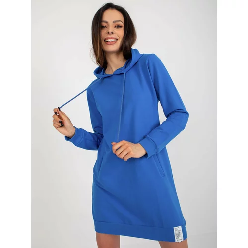 Fashion Hunters Dark blue sweatshirt basic dress with hood