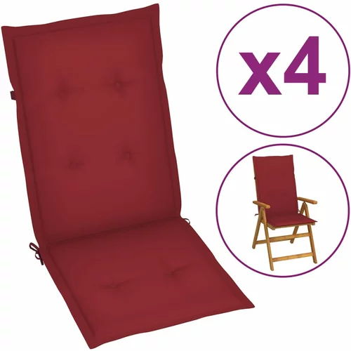 vidaXL jastuci za vrtne stolice 4 kom crvena boja vina 120 x 50 x 3 cm