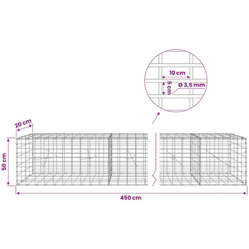  Gabion s žicom debljine 3,5 mm i mrežom 5x10 cm 450x20x50 cm Slike