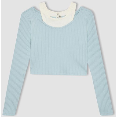 Defacto girl&amp;amp;#39;s slim fit crew neck ribbed camisole long sleeve t-shirt Slike