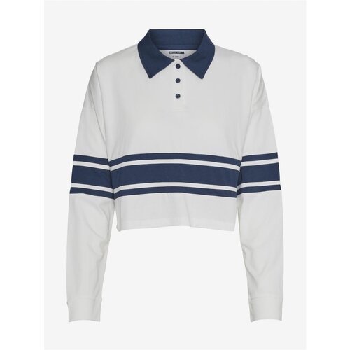 Noisy May Blue-white cropped T-shirt with collar Abi - Women Slike