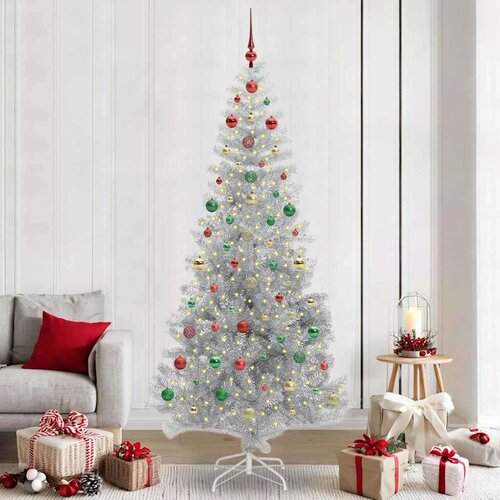 vidaXL Božično drevo med 300 LED z stojalom srebrna 240 cm PET Cene