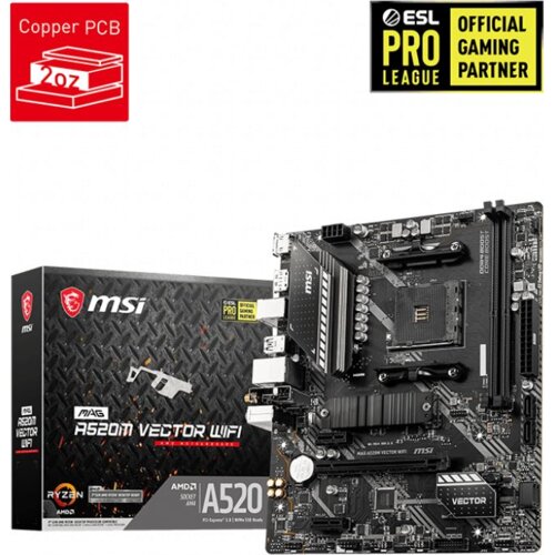 MSI MAG A520M VECTOR WIFI matična plo&scaron;ča AMD A520 Priključnice AM4 Mikro ATX Cene