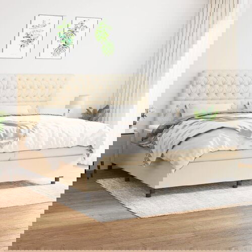 The Living Store Box spring postelja z vzmetnico krem 200x200 cm blago - Box Spring Postelja, (21514526) Slike