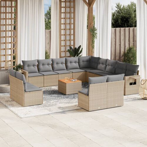 VidaXL 14-dijelni set vrtnih sofa s jastucima poliratan Bež Slike