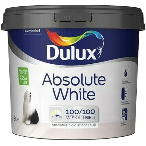 DULUX Boja za zid Absolute White (Bijela, Mat, 5 l) Cijene