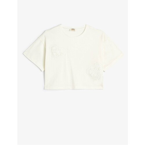 Koton Crop T-Shirt Heart Short Sleeve Crew Neck Cotton Cene