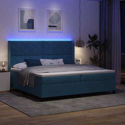  Krevet s opruga kutije s LED trakama Plava 200 x 200 cm Bar&amp;scaron;un Slike