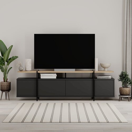 Marckeric Črna TV omarica v hrastovem dekorju 160x48 cm Hinoa &amp;ndash; Slike