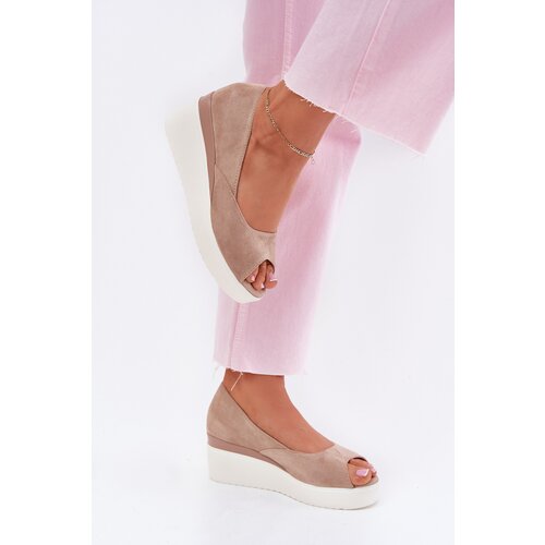 Boto Women's wedge sandals made of eco suede beige Velira Cene