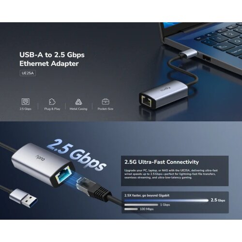 Cudy UE25A, USB-A adapter za Ethernet od 2.5 Gbps , 10/100/1000/2500 Mbps Slike
