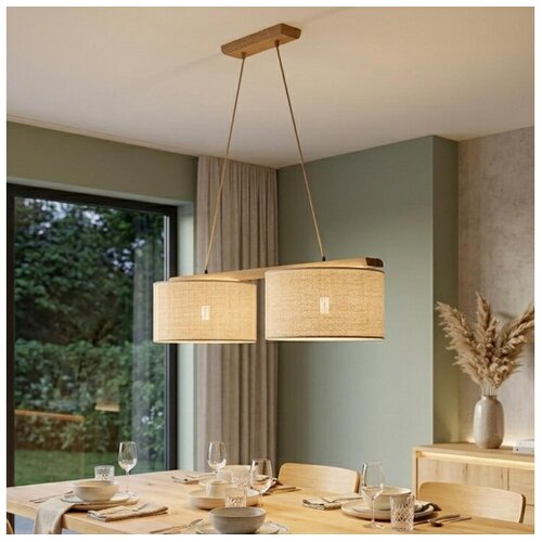 Luster AIDA na sajli, 2x E27, 15 W, 230 V, prečnik 35 cm, hrast/rafija Slike