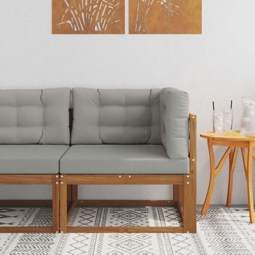  Vanjska kutna sofa Čvrsto drvo akacije Prirodna - Prirodna i svijetlo siva kutna sofa Cene