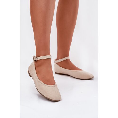 Boto Eco Suede Ballet Flats With Strap And Buckle Beige Deomira Cene