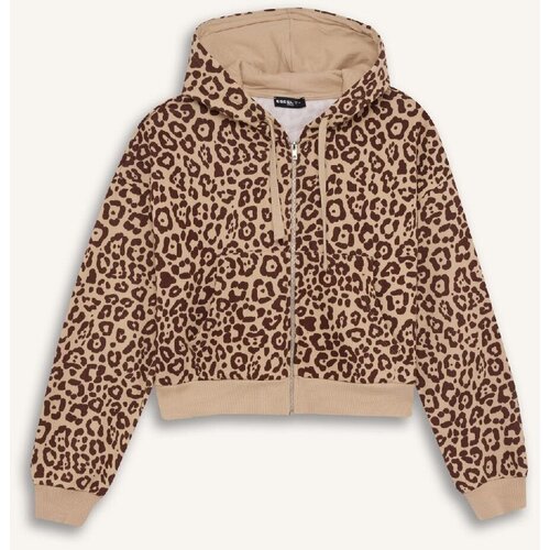 Defacto Cool Loose Fit Leopard Printed Hooded Zipper Sweatshirt Slike