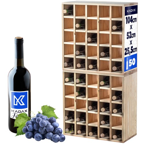 KADAX Stojalo za vino, leseno stojalo za 50 steklenic, omarica za alkohol, 104 cm, komplet 2 kosov, (5000362695) Slike