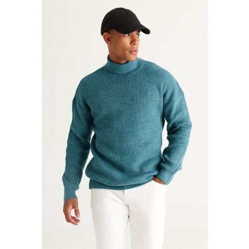 AC&Co / Altınyıldız Classics Men's Petrol Oversized Loose Fit Full Turtleneck Patterned Knitwear Sweater. Slike