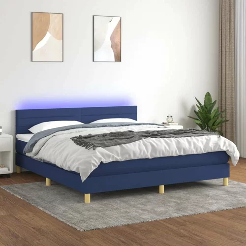  Box spring postelja z vzmetnico LED modra 180x200 cm blago, (20900015)