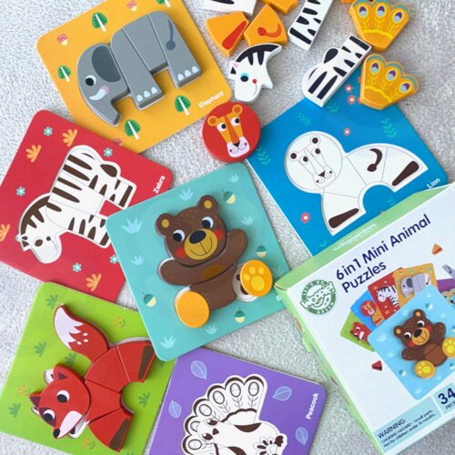 Woopie drvena slagalica: Montessori kocke životinja Slike