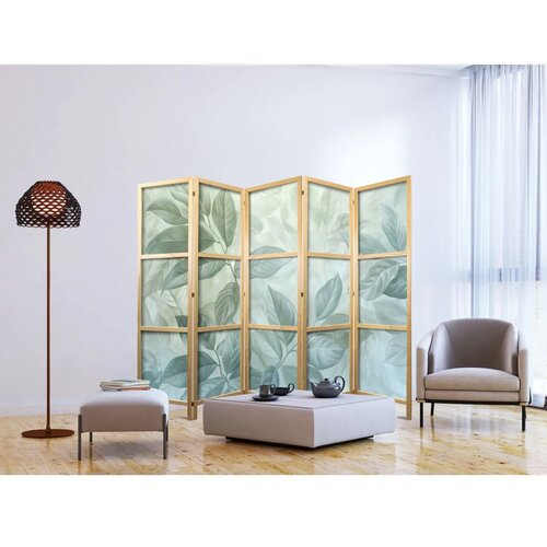  Japanski paravan - Large Leaves in Green-Mint Shades - Botanical Motif 225x172 Cene