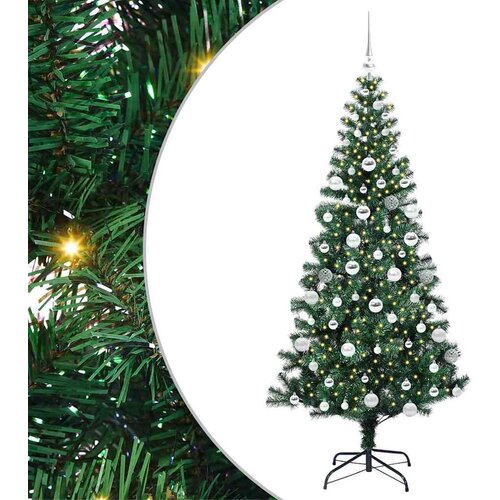 VidaXL Umjetno predsvijetljeno božićno drvce Zelena 180 cm PVC i metal Slike