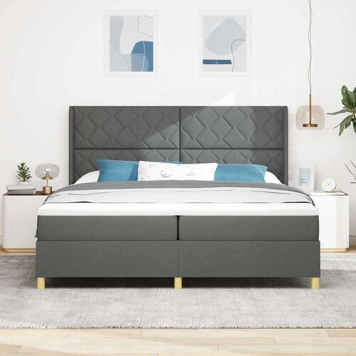 Box Spring Krevet s Madracem &amp;amp;amp LED Tamno Siva 200x200 cm Tkanina Slike