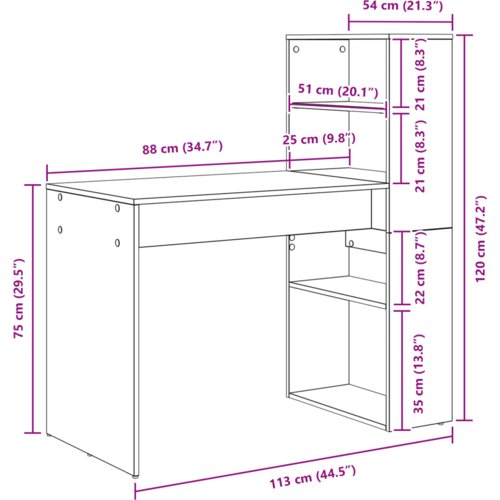 vidaXL Stol s pohranom Sivi sonoma 113x54x120 cm Konstruirano drvo Cene
