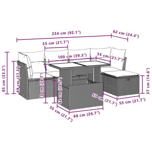 VidaXL 6-dijelni set vrtnih sofa s jastucima crni od poliratana Slike