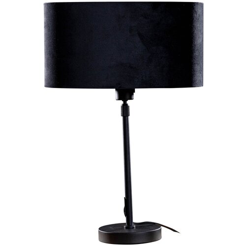 QAZQA Tafellamp zwart met ovale velours kap zwart 35cm - Parte Slike