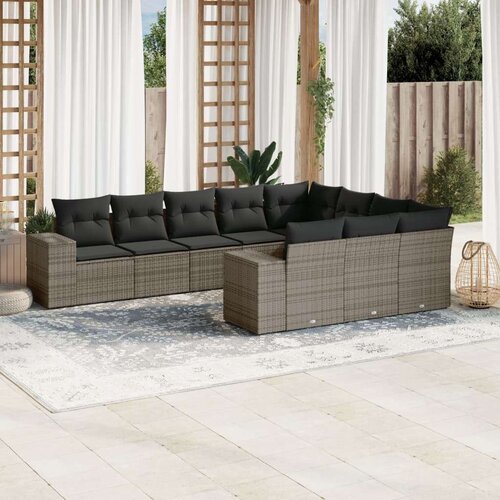  10-dijelni set vrtnih sofa od poliratana s jastucima sivi Slike