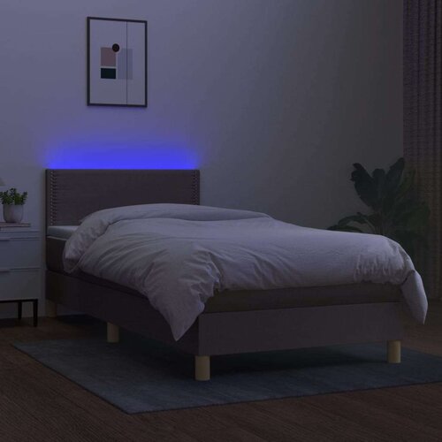  Krevet box spring s madracem LED smeđesivi 90x190 cm tkanina Slike