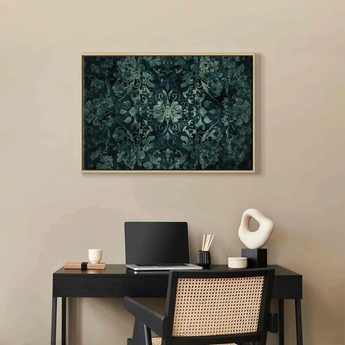  Slika - Oriental Pattern Carpet: Emerald Ornaments and Worn Patterns 90x60 U prirodnom drvenom okviru Slike