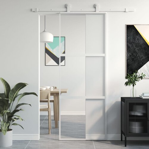 vidaXL Drsna vrata bela 76x205 cm kaljeno steklo in aluminij Cene