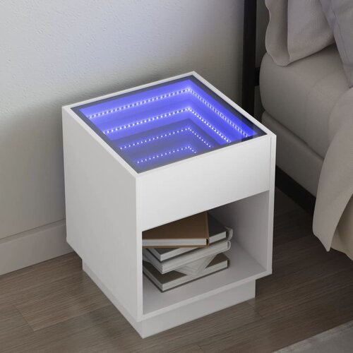VidaXL Nočna mizica z neskončnimi LED bela 40x40x50 cm Slike