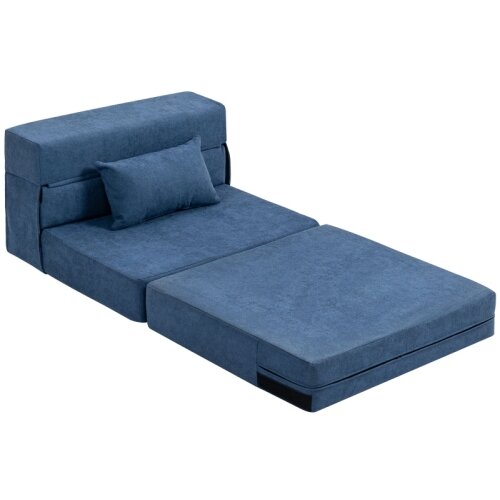 Nesta 3v1 spalni fotelj, zložljiv kavč z leži&scaron;čem, flanelni videz, temno moder, relax fotelj z ledveno blazino za dnevno sobo, (5000493760) Cene