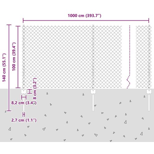  Ograda od lanaca s 20 U postova Srebrna 1x10 m Čelik Slike