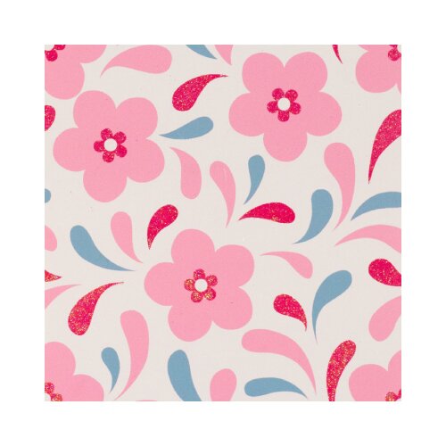 The Unique Paper Company Modernity Pastel - Ukrasni papir 2m - Modernity Pastel, Glitter, Flower Iri, Pink On White Slike