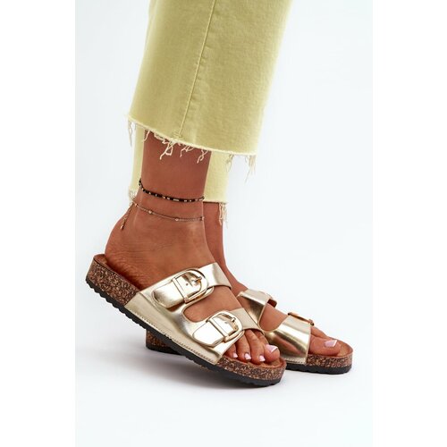 Kesi Women's cork platform slippers with straps, gold Doretta Slike